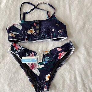 Cupshe Floral Navy Two-Piece Bikini Set